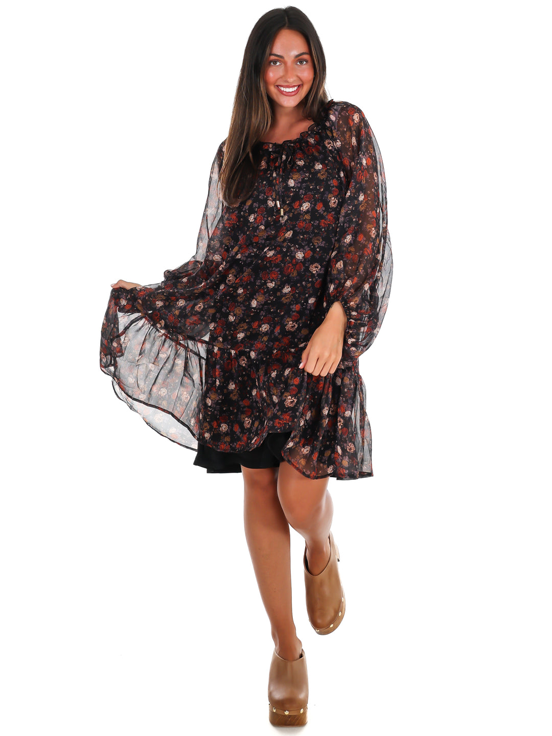 Falling Leaves Floral Mini Dress