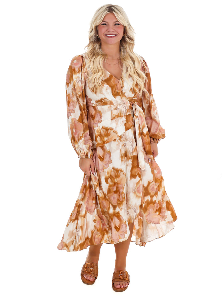 Timeless Tones Floral Wrap Dress