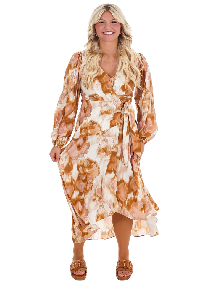 Timeless Tones Floral Wrap Dress