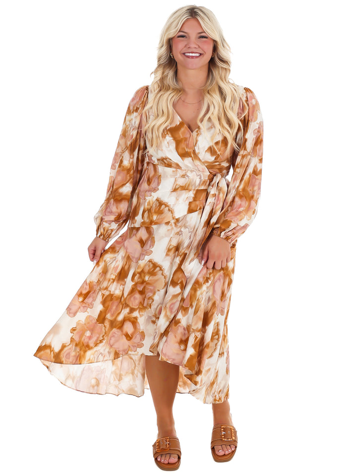 Timeless Tones Floral Wrap Dress