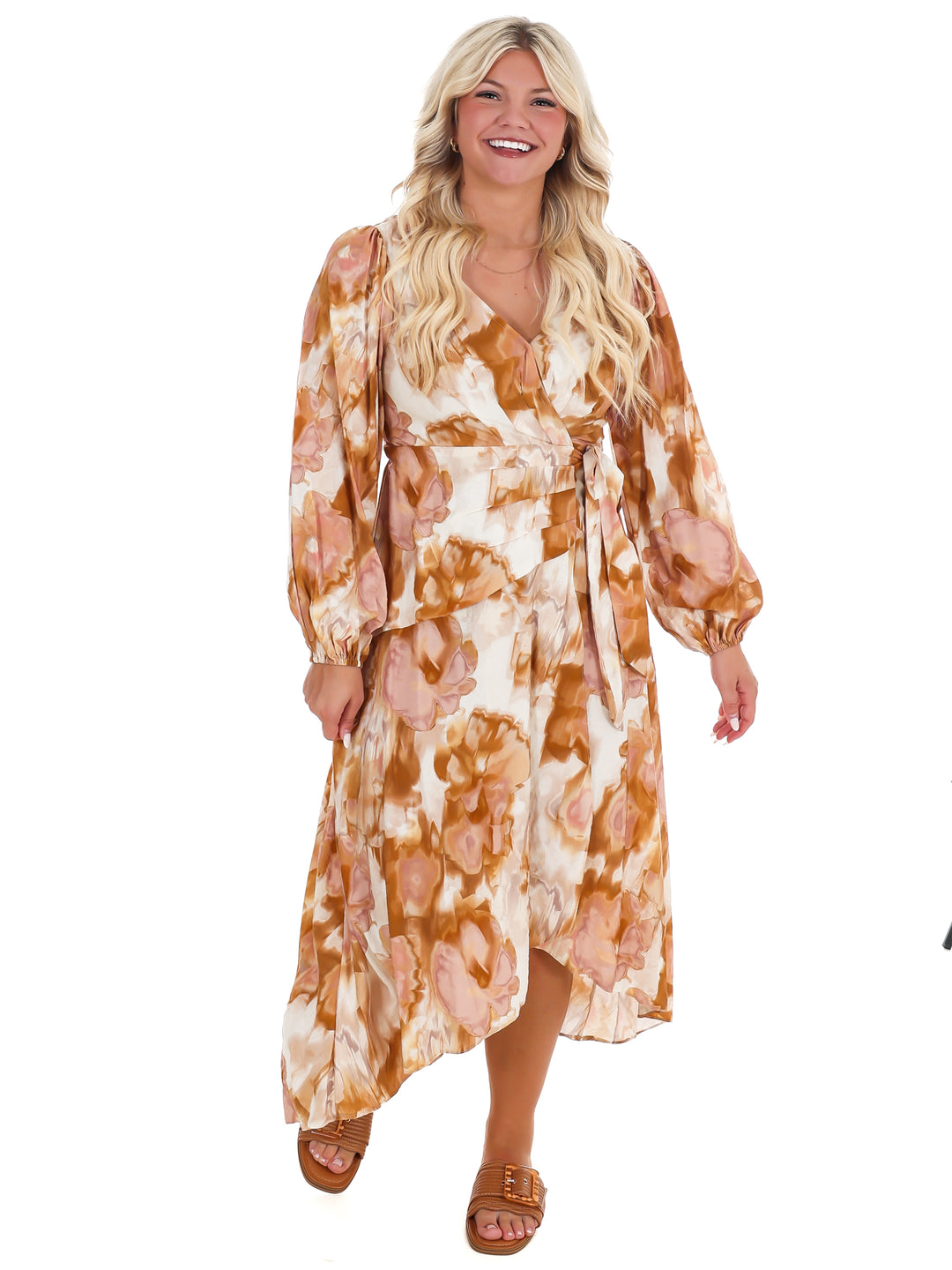 Timeless Tones Floral Wrap Dress