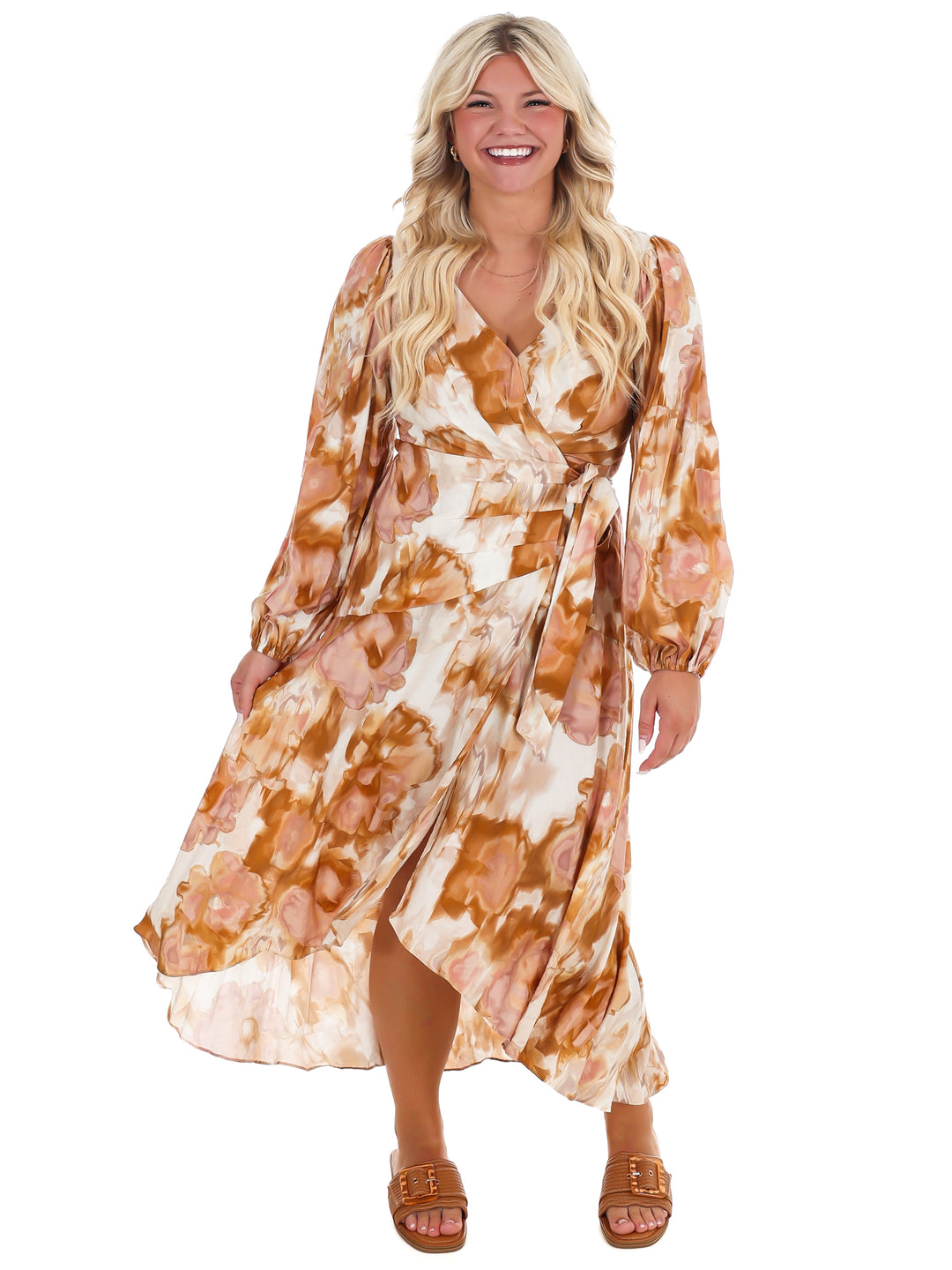 Timeless Tones Floral Wrap Dress