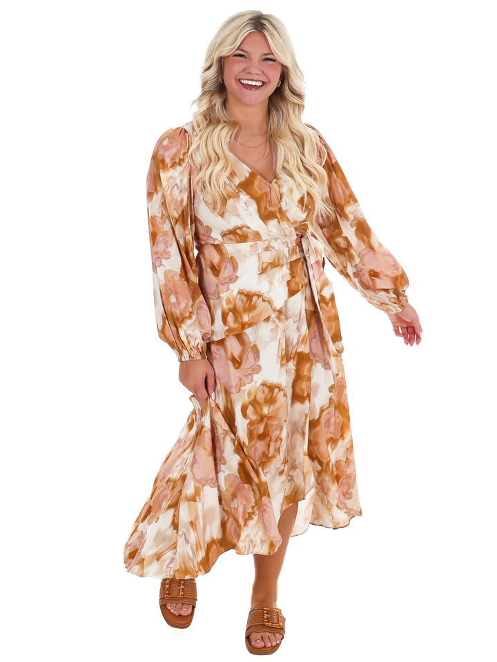 Timeless Tones Floral Wrap Dress