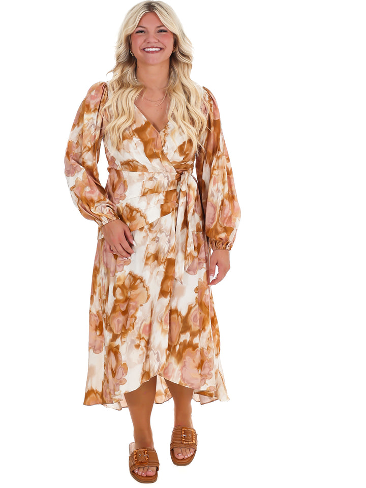 Timeless Tones Floral Wrap Dress