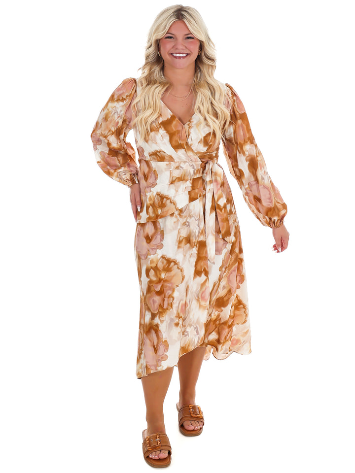 Timeless Tones Floral Wrap Dress