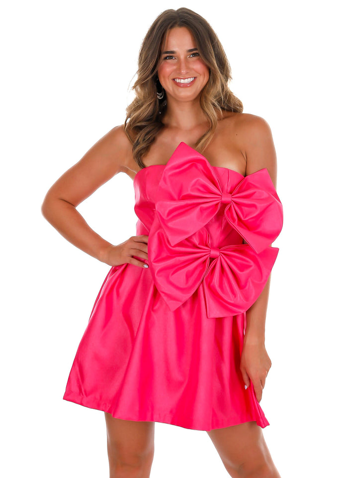 Heart Shine Double Bow Mini Dress