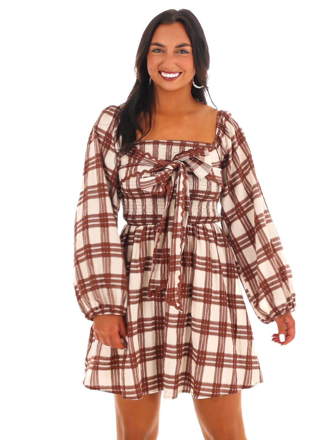 Harvest Check Bow Mini Dress Josie's Boutique Harvest Check Bow Mini Dress Josie's Boutique