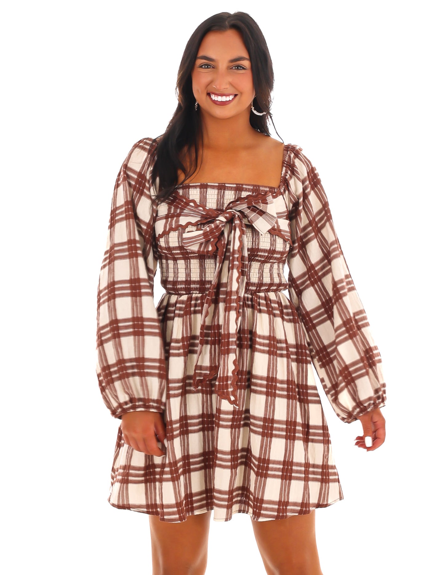 Harvest Check Bow Mini Dress