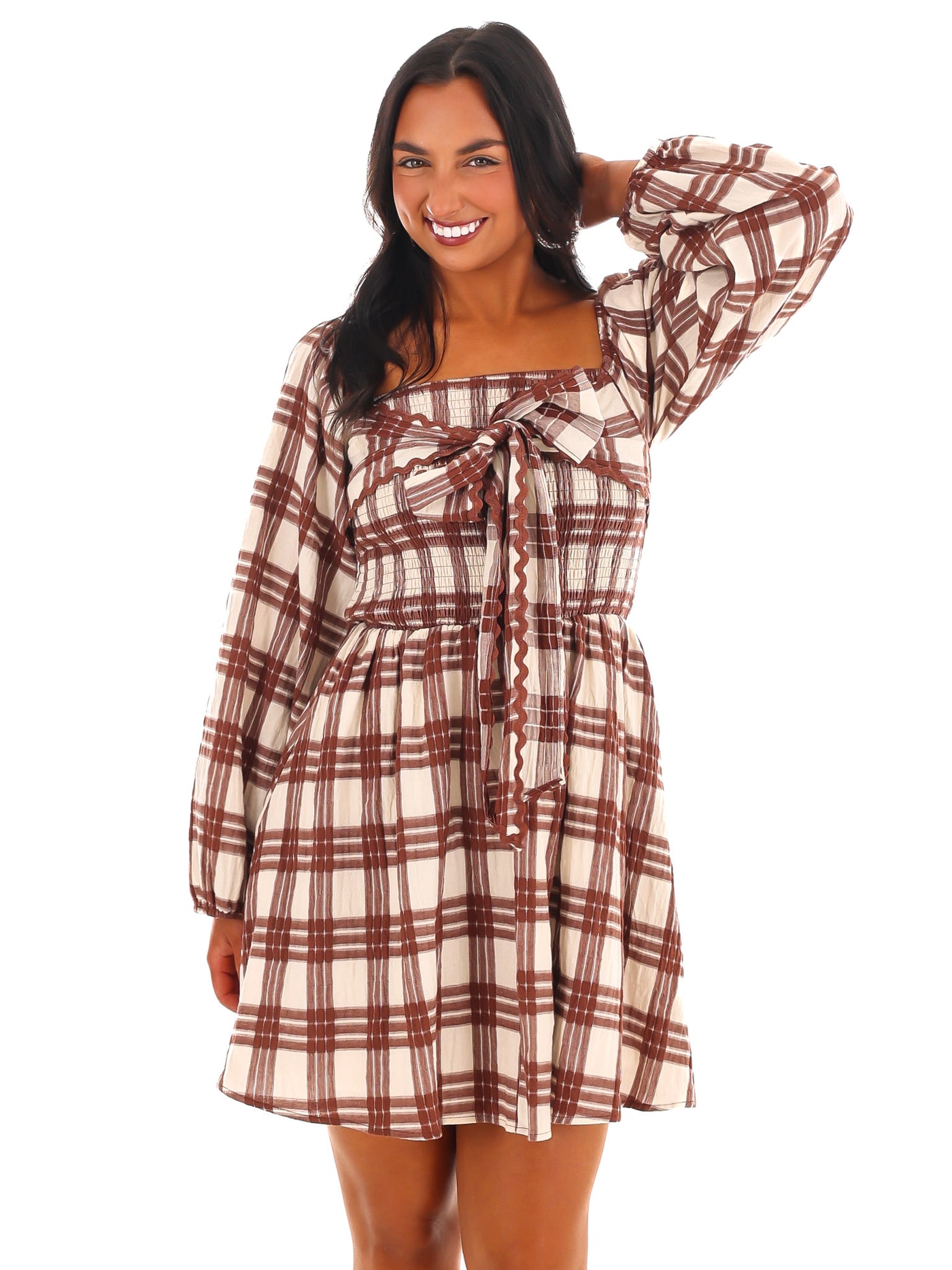 Harvest Check Bow Mini Dress