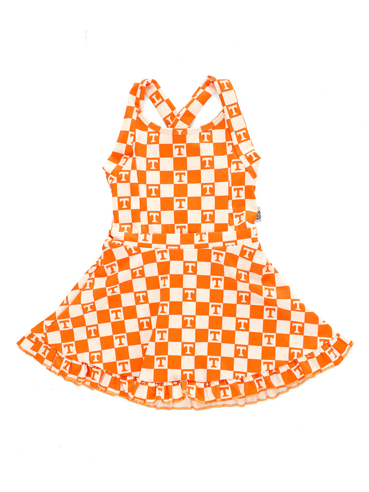Little Vols Checkerboard Ruffle Hem Dress