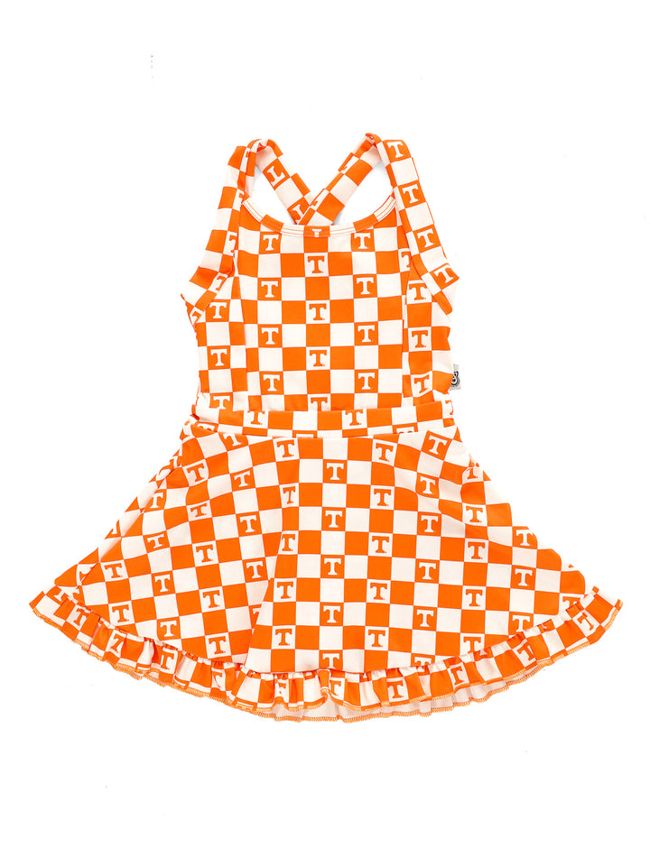 Little Vols Checkerboard Ruffle Hem Dress
