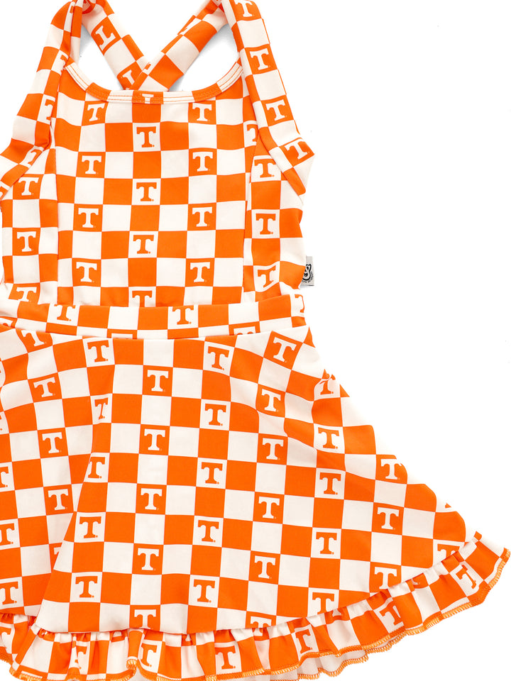 Little Vols Checkerboard Ruffle Hem Dress
