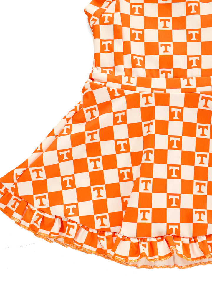 Little Vols Checkerboard Ruffle Hem Dress