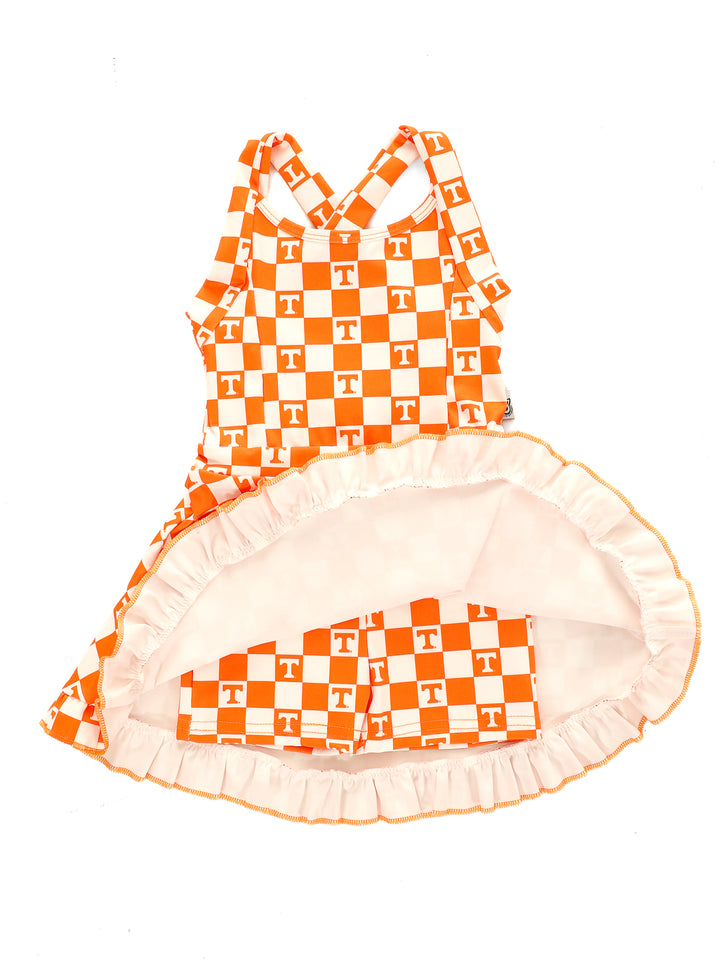 Little Vols Checkerboard Ruffle Hem Dress