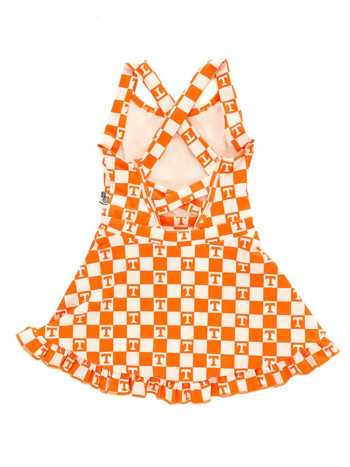 Little Vols Checkerboard Ruffle Hem Dress