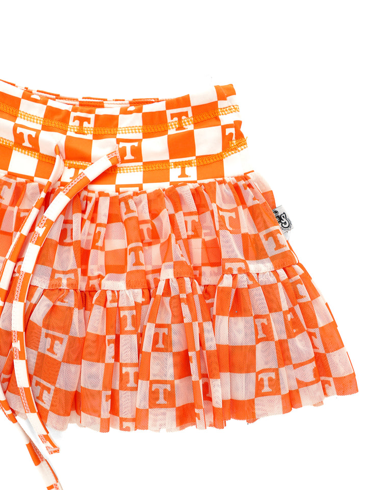Little Vols Checkerboard Mesh Twirl Skirt