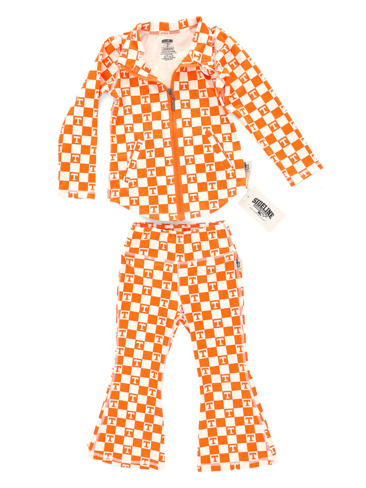 Little Vols Checkerboard Quarter Zip Flare Pant Set