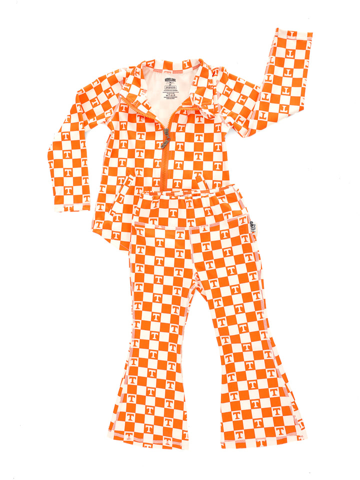 Little Vols Checkerboard Quarter Zip Flare Pant Set