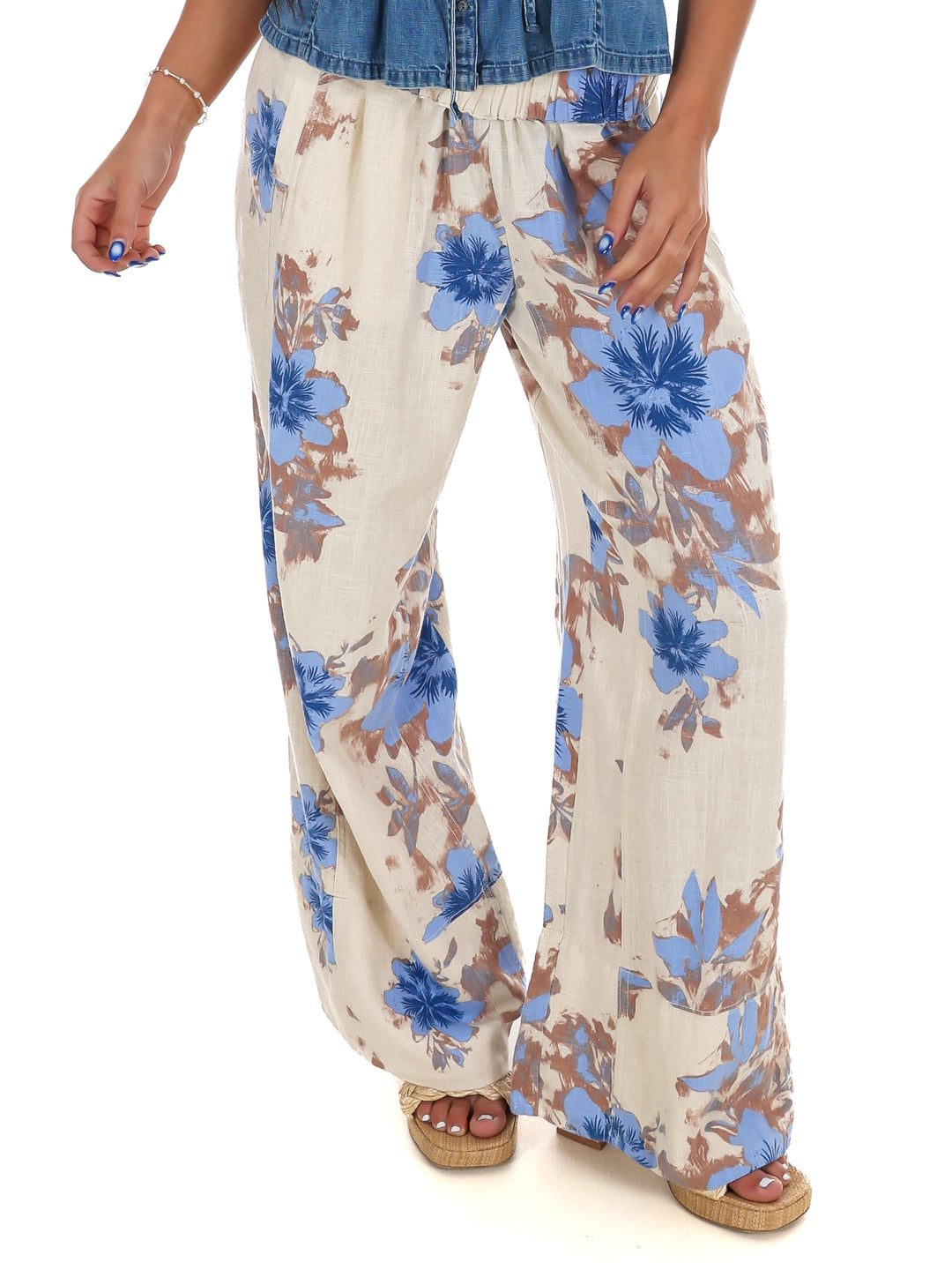 Free People Days End Printed Linen Pull On Pants