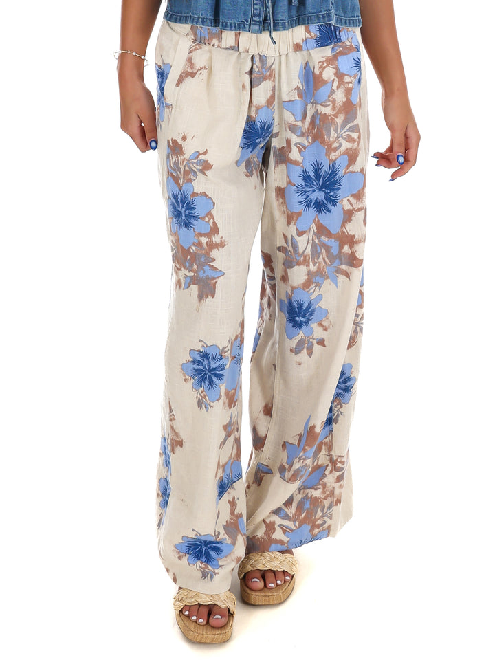 Free People Days End Printed Linen Pull On Pants