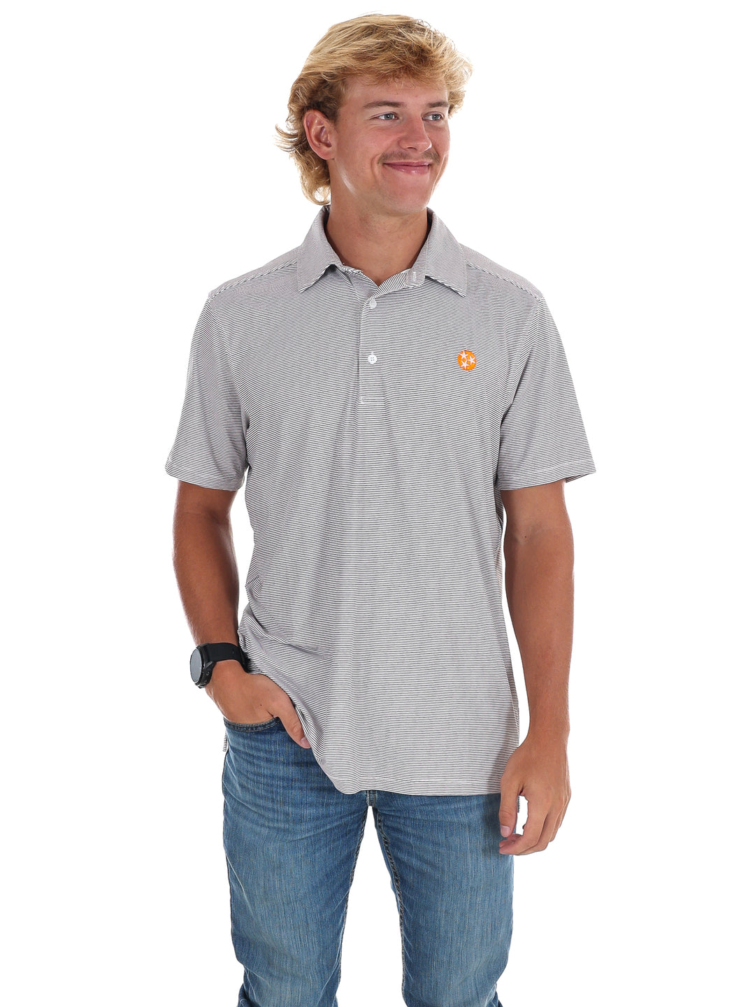 Men's Grey Stripe Polo