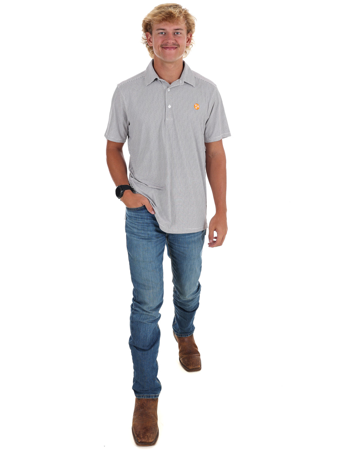 Men's Grey Stripe Polo