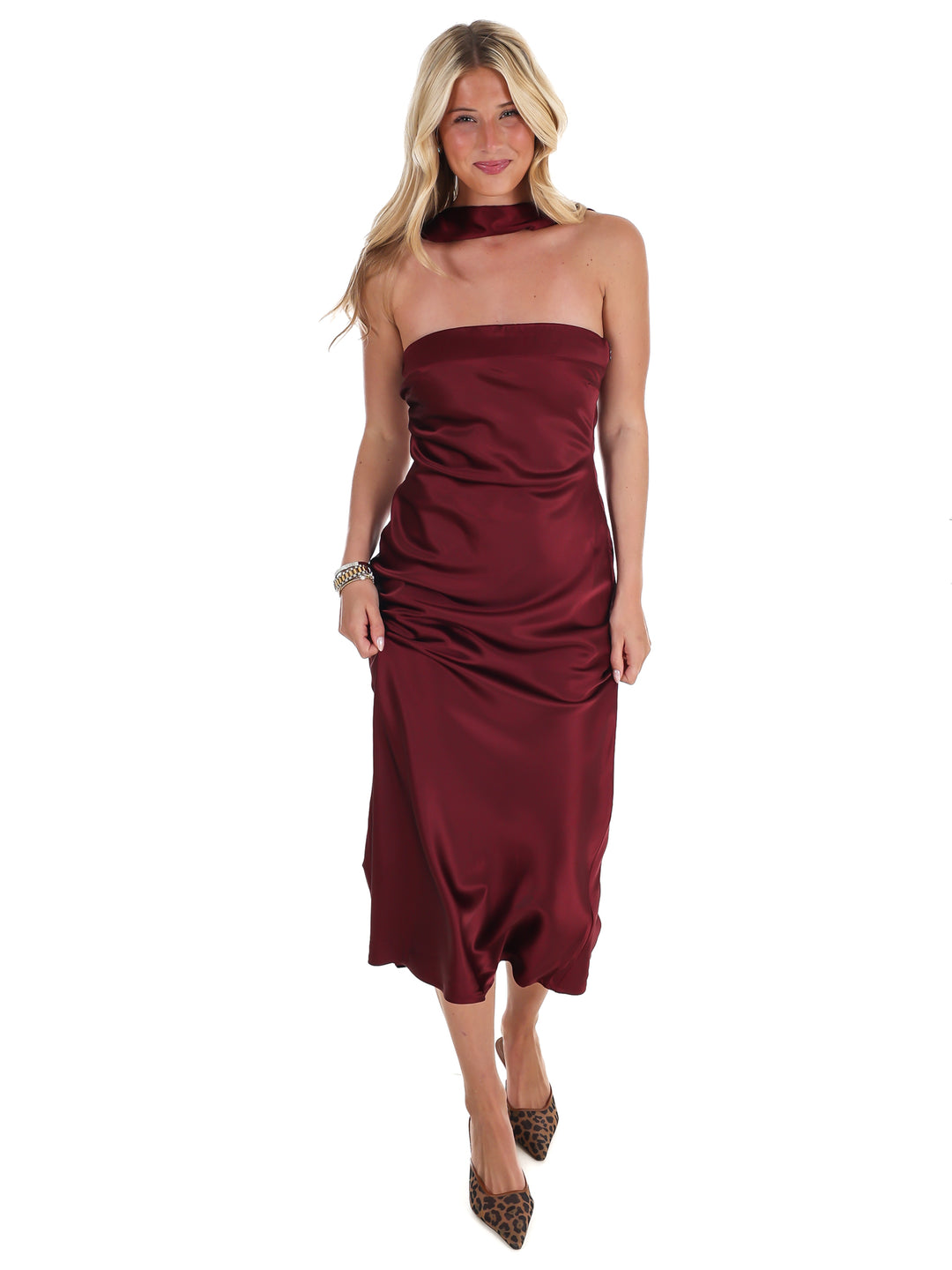 Holiday Party Satin Midi Dress