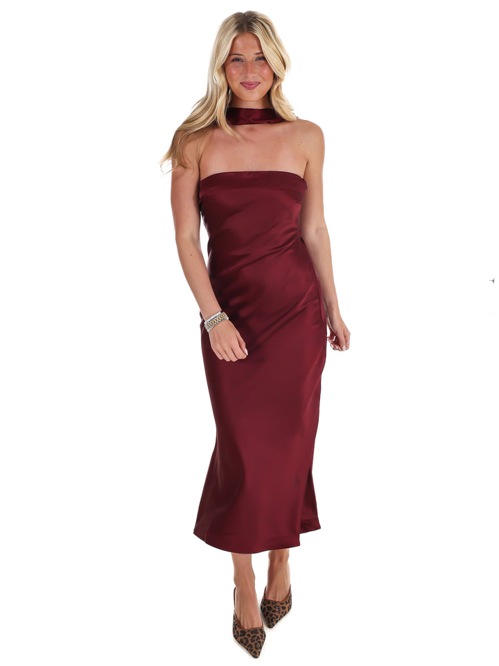 Holiday Party Satin Midi Dress