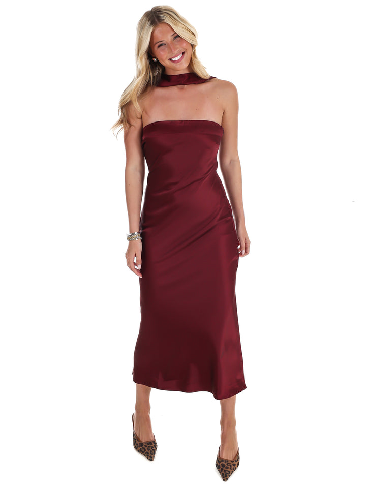 Holiday Party Satin Midi Dress