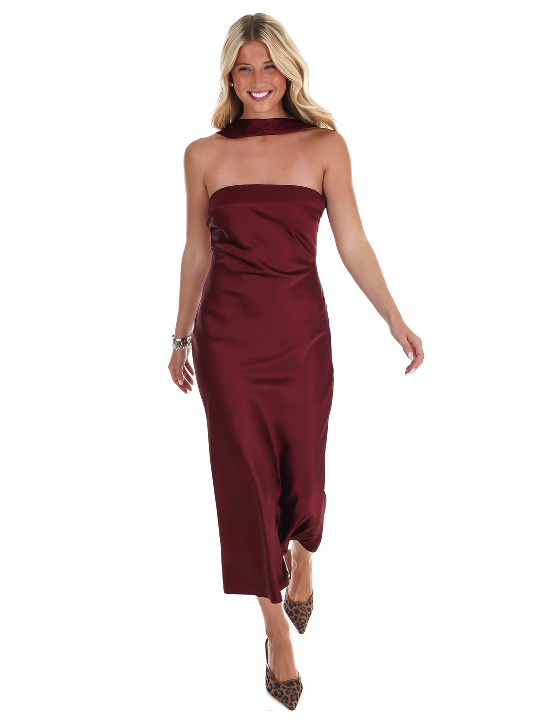 Holiday Party Satin Midi Dress