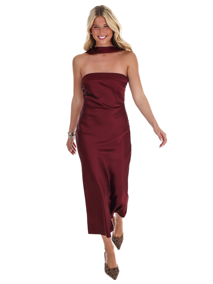 Holiday Party Satin Midi Dress