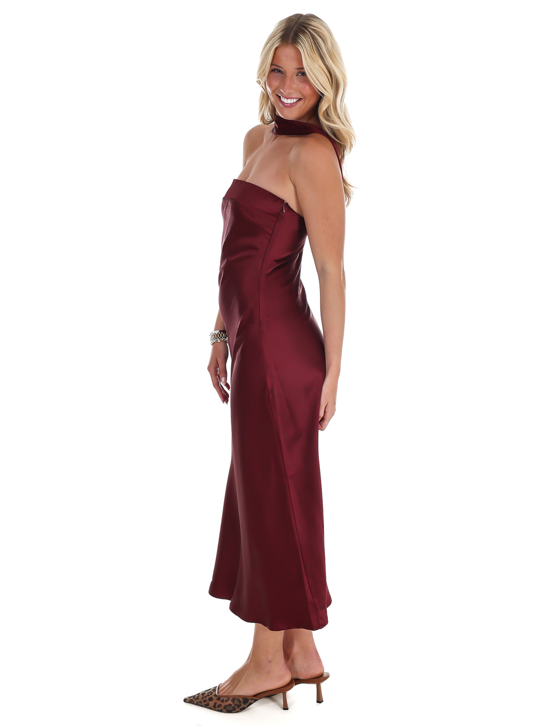 Holiday Party Satin Midi Dress