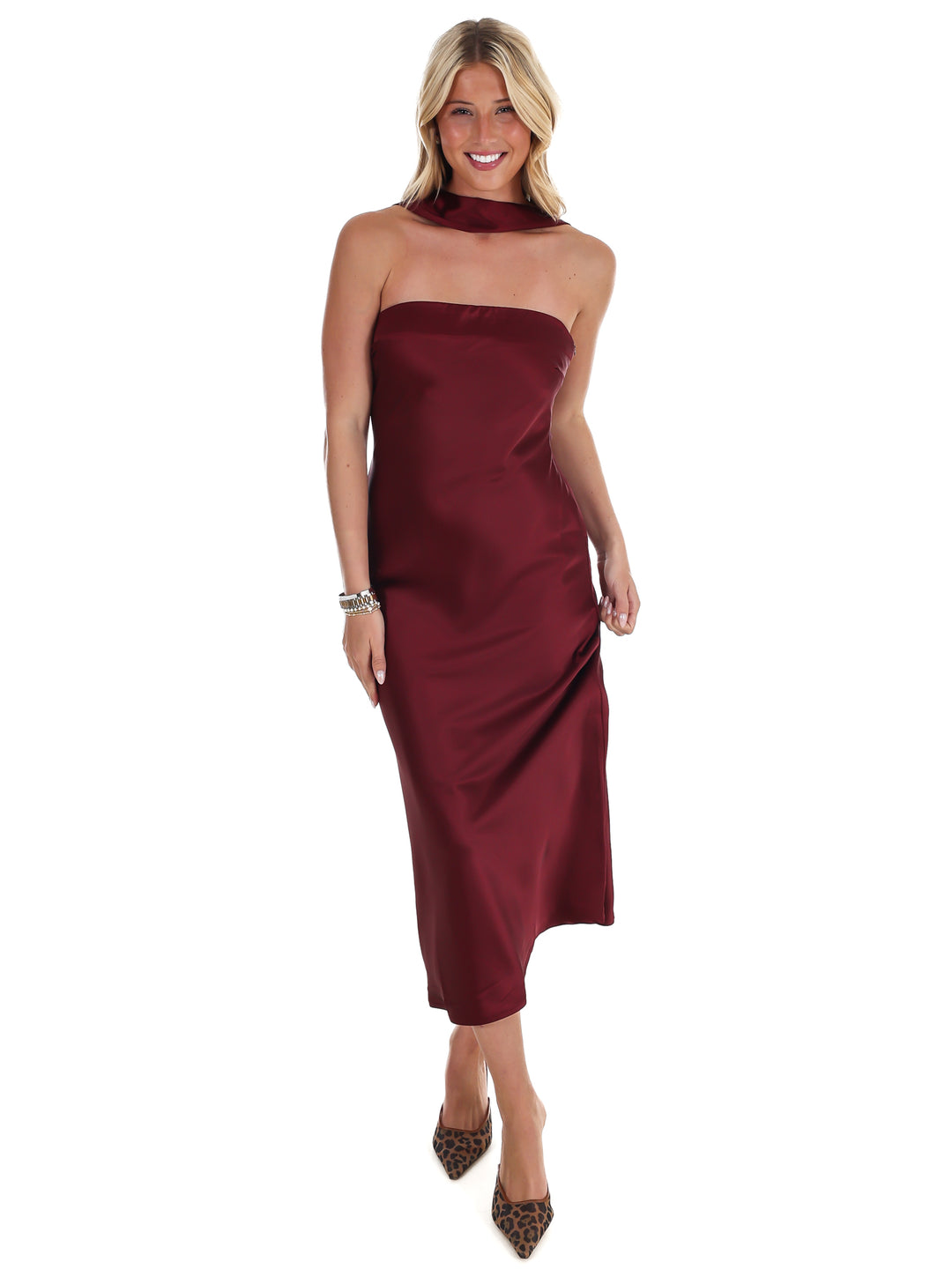 Holiday Party Satin Midi Dress