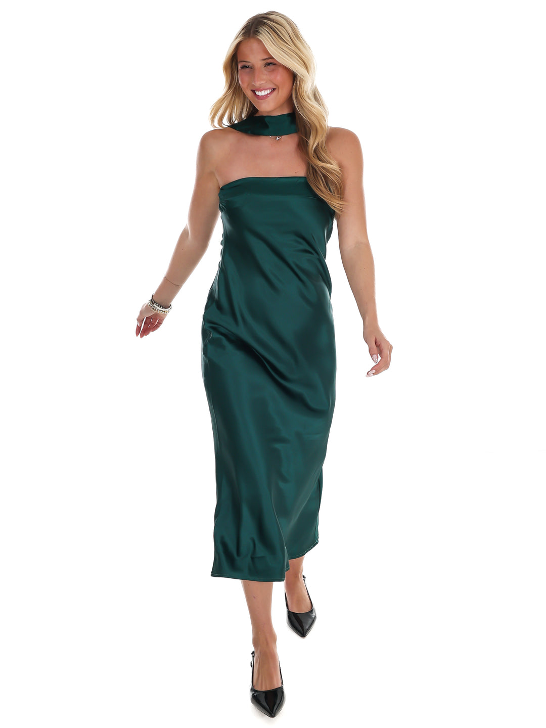 Holiday Party Satin Midi Dress