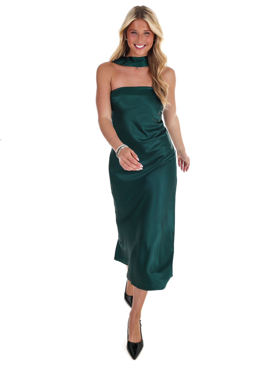 Holiday Party Satin Midi Dress