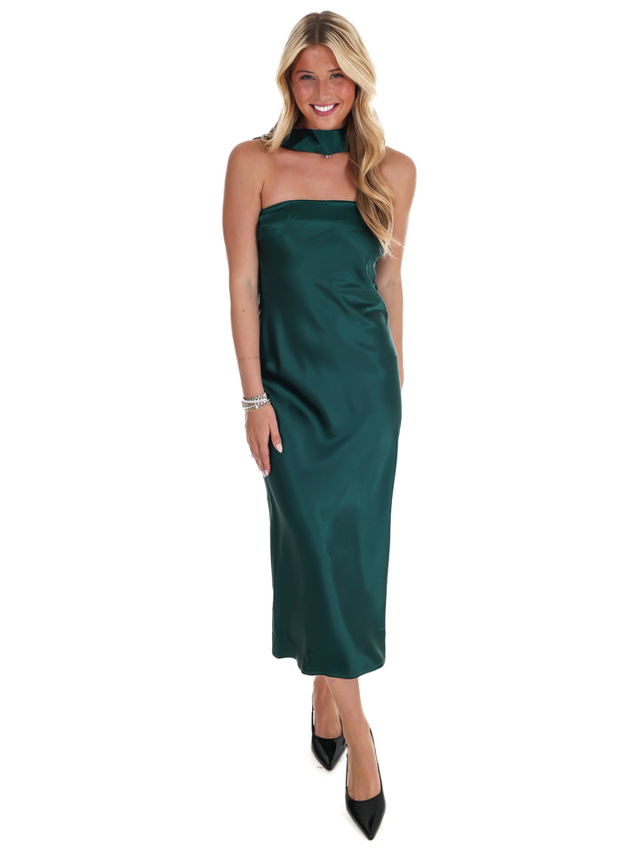 Holiday Party Satin Midi Dress