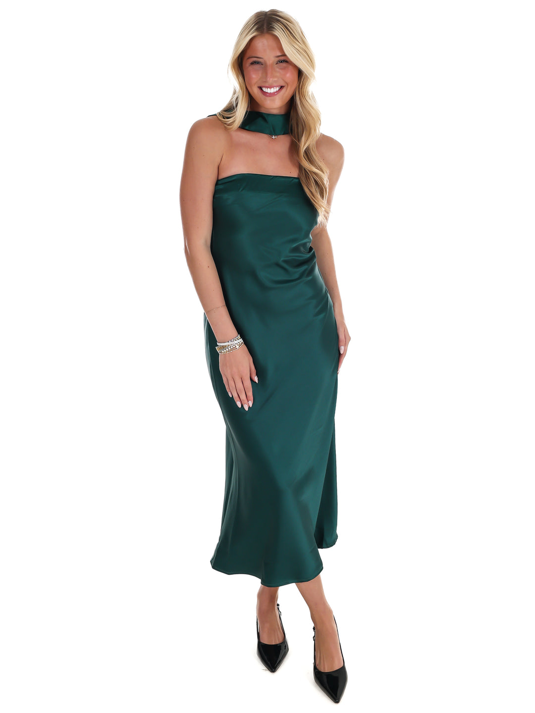 Holiday Party Satin Midi Dress