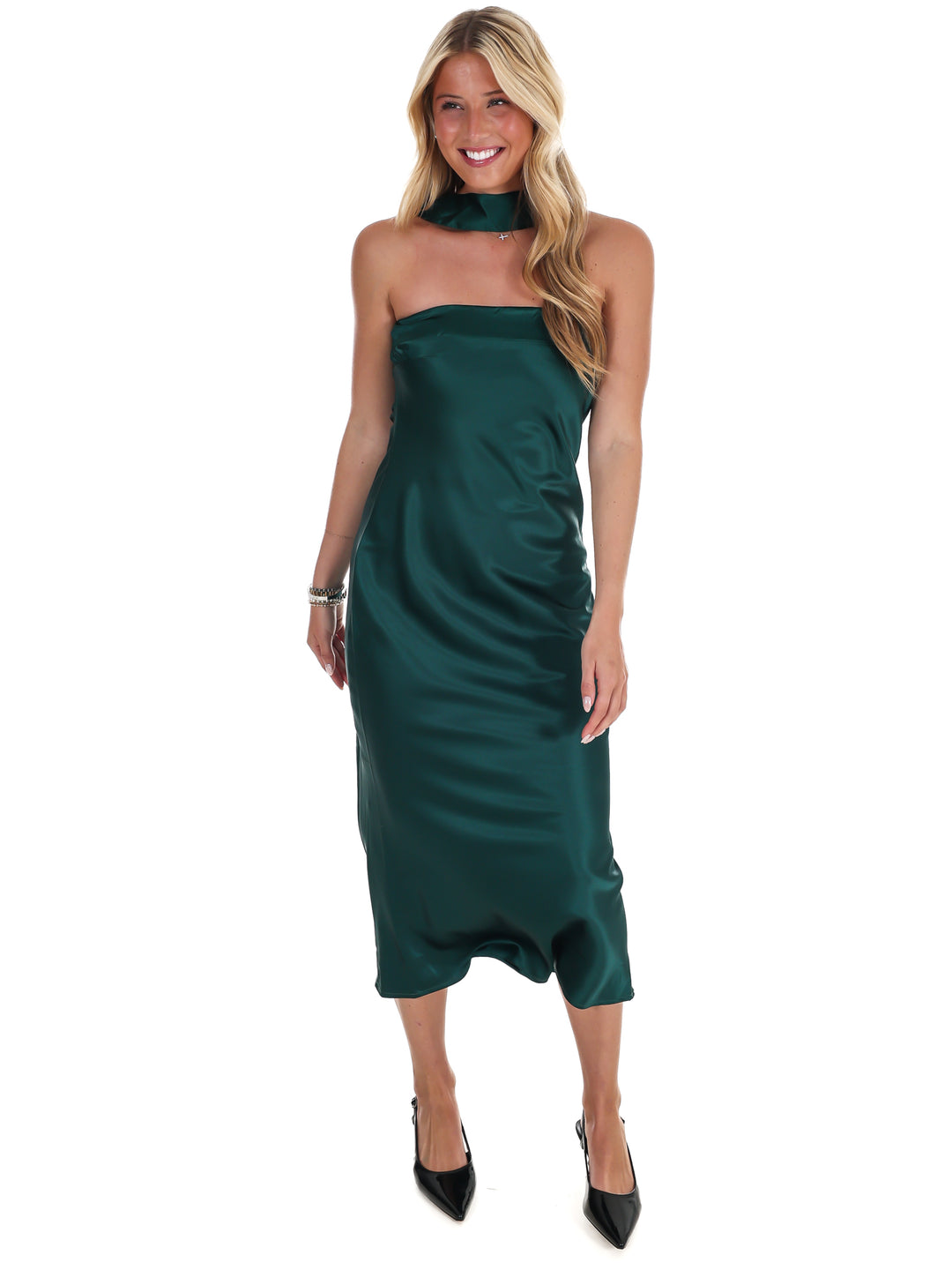 Holiday Party Satin Midi Dress