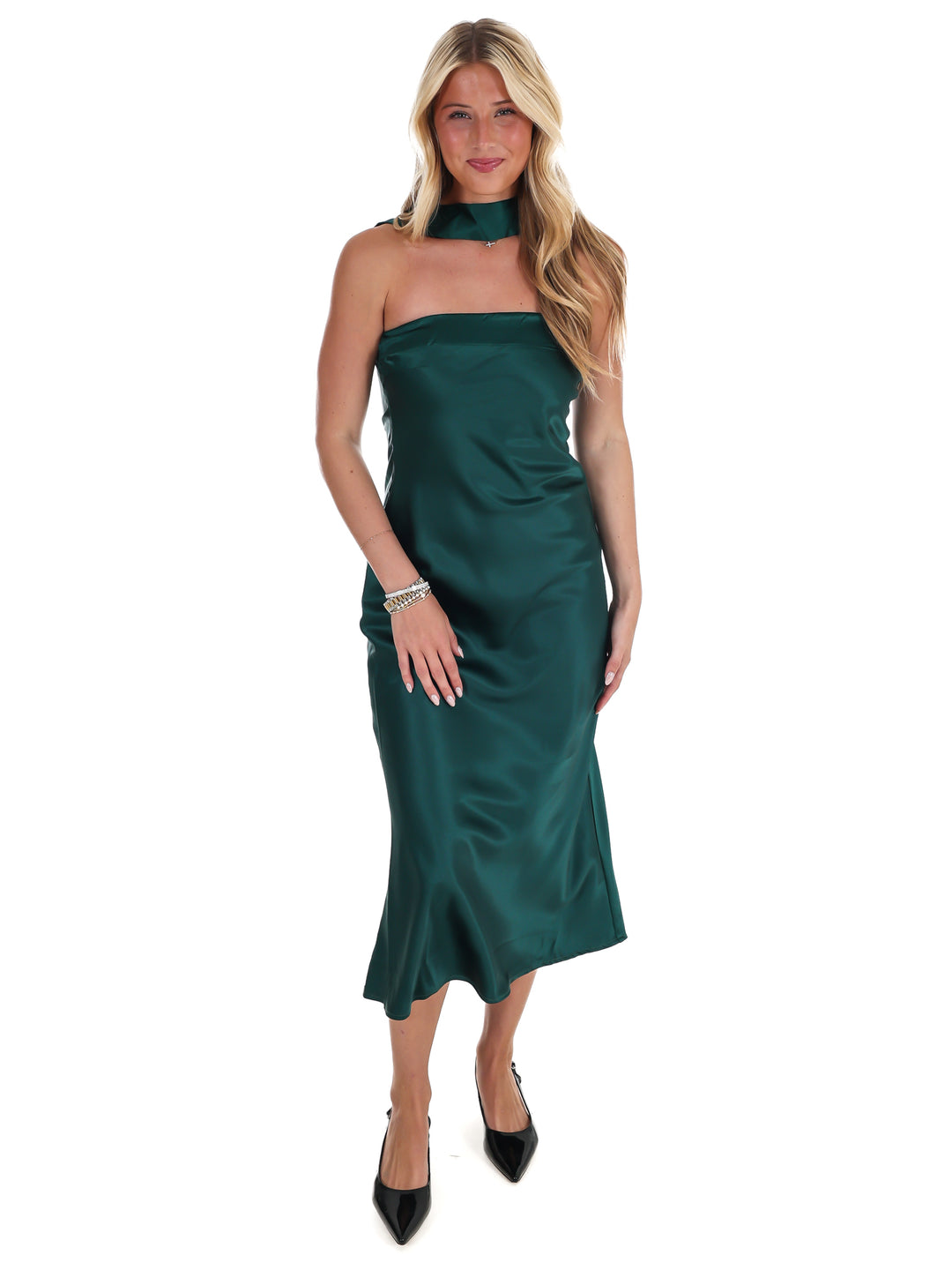 Holiday Party Satin Midi Dress