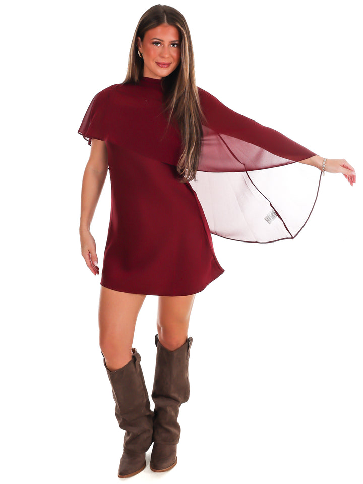Rich Romance Satin Cape Mini Dress
