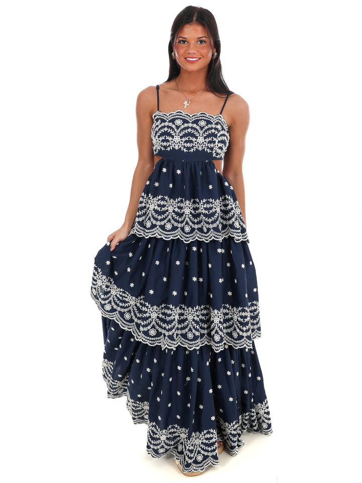 Sunset Key Layered Eyelet Maxi Dress