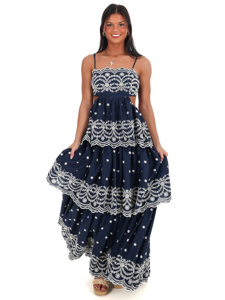 Sunset Key Layered Eyelet Maxi Dress