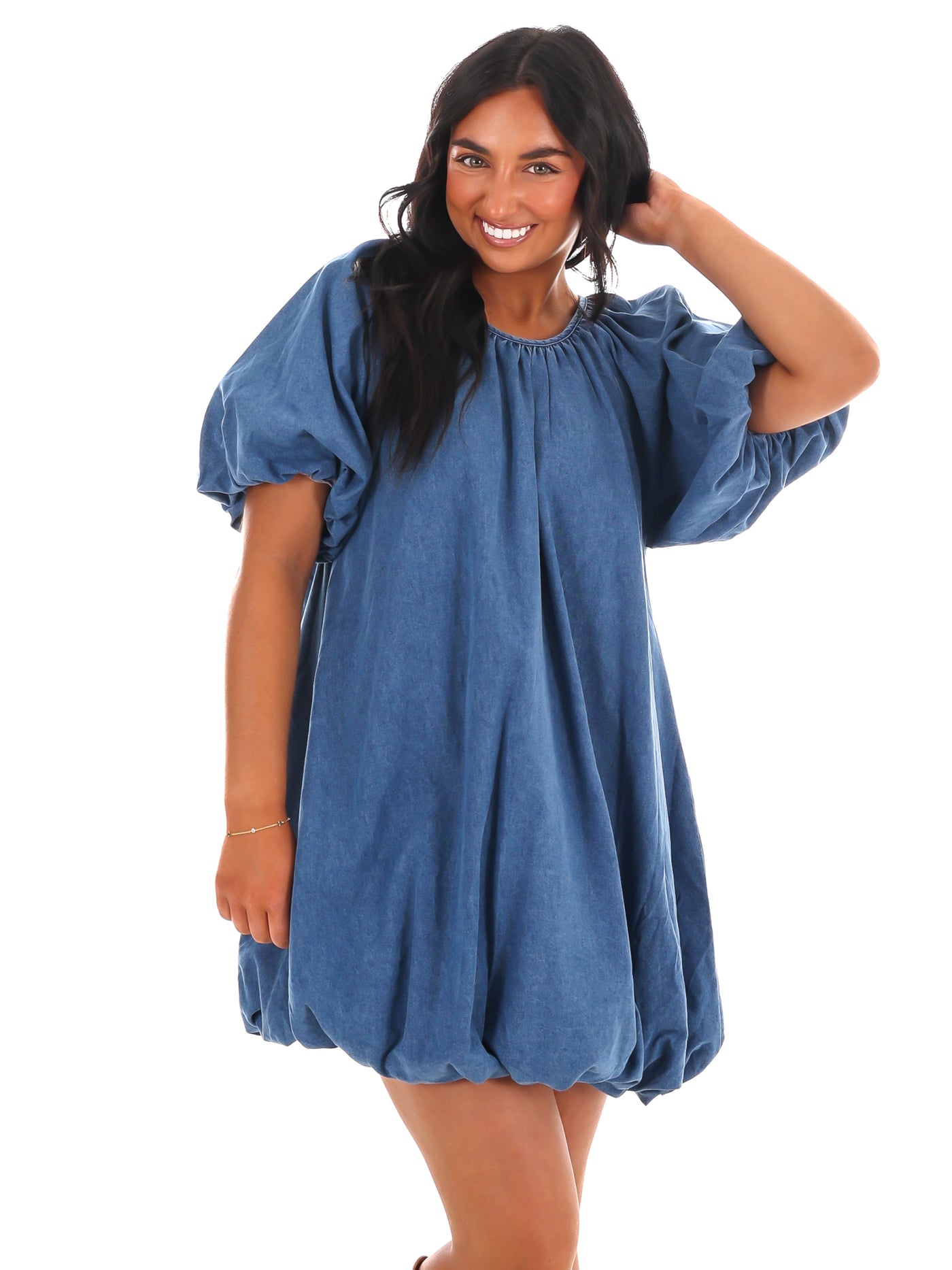 Edge and Elegance Denim Bubble Dress