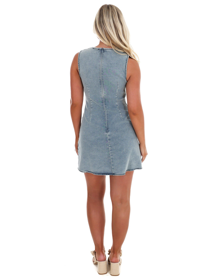 Sunday Sweetheart Bow Denim Mini Dress