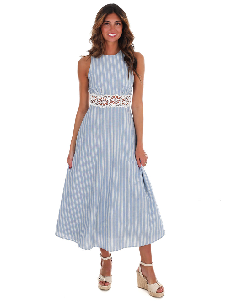 Soft Breeze Striped Lace Midi Dress