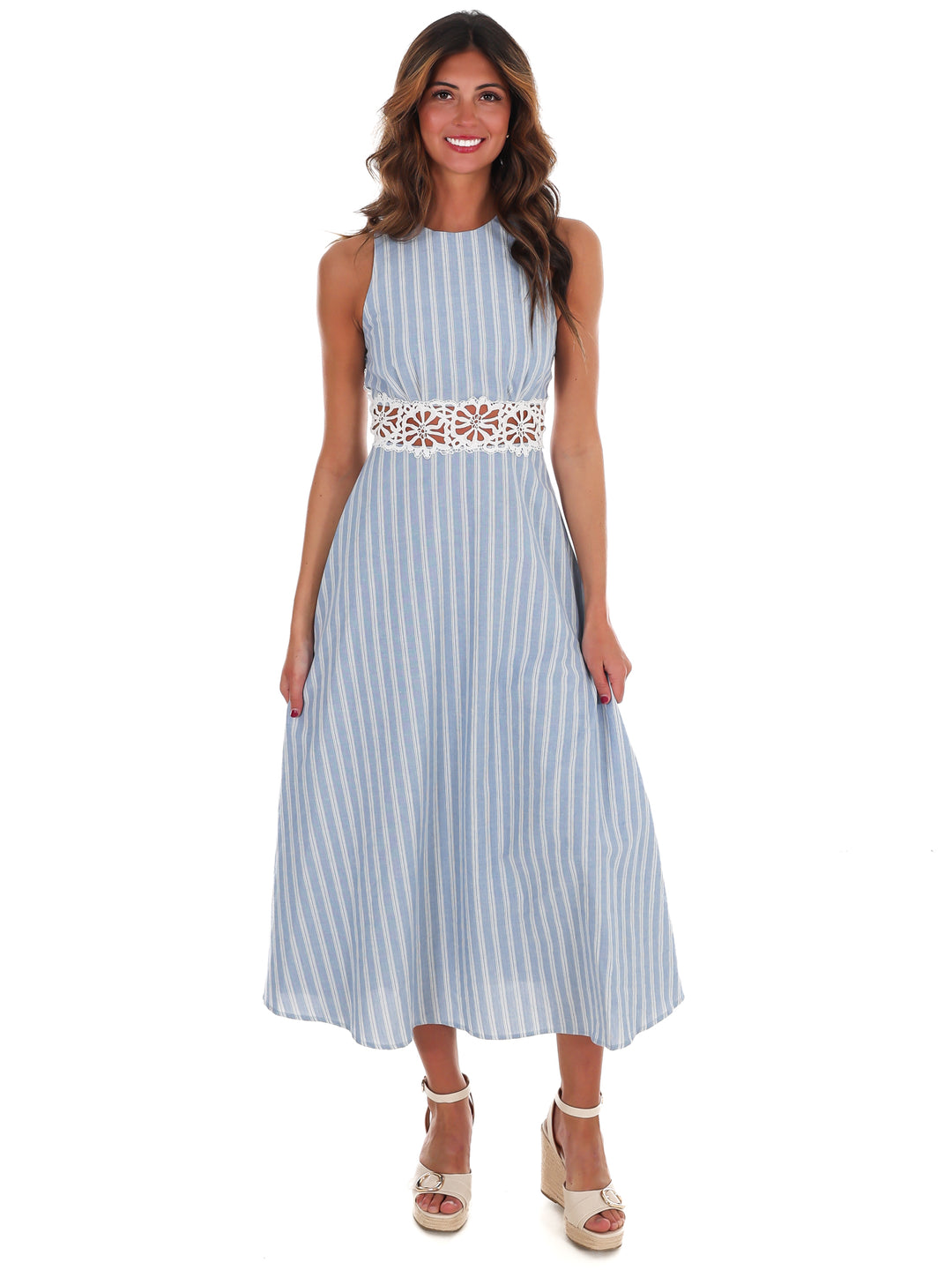 Soft Breeze Striped Lace Midi Dress