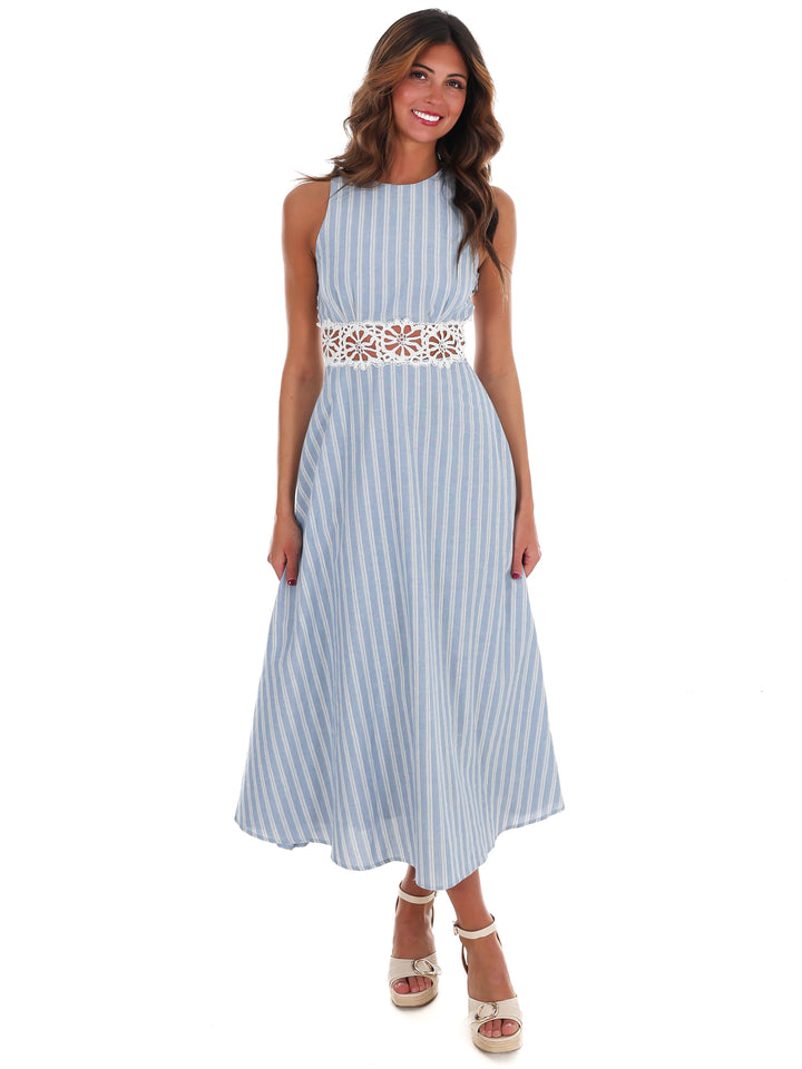 Soft Breeze Striped Lace Midi Dress