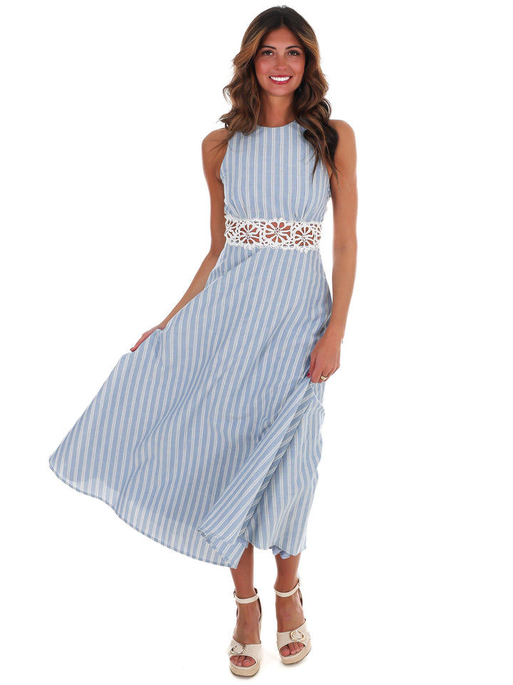 Soft Breeze Striped Lace Midi Dress