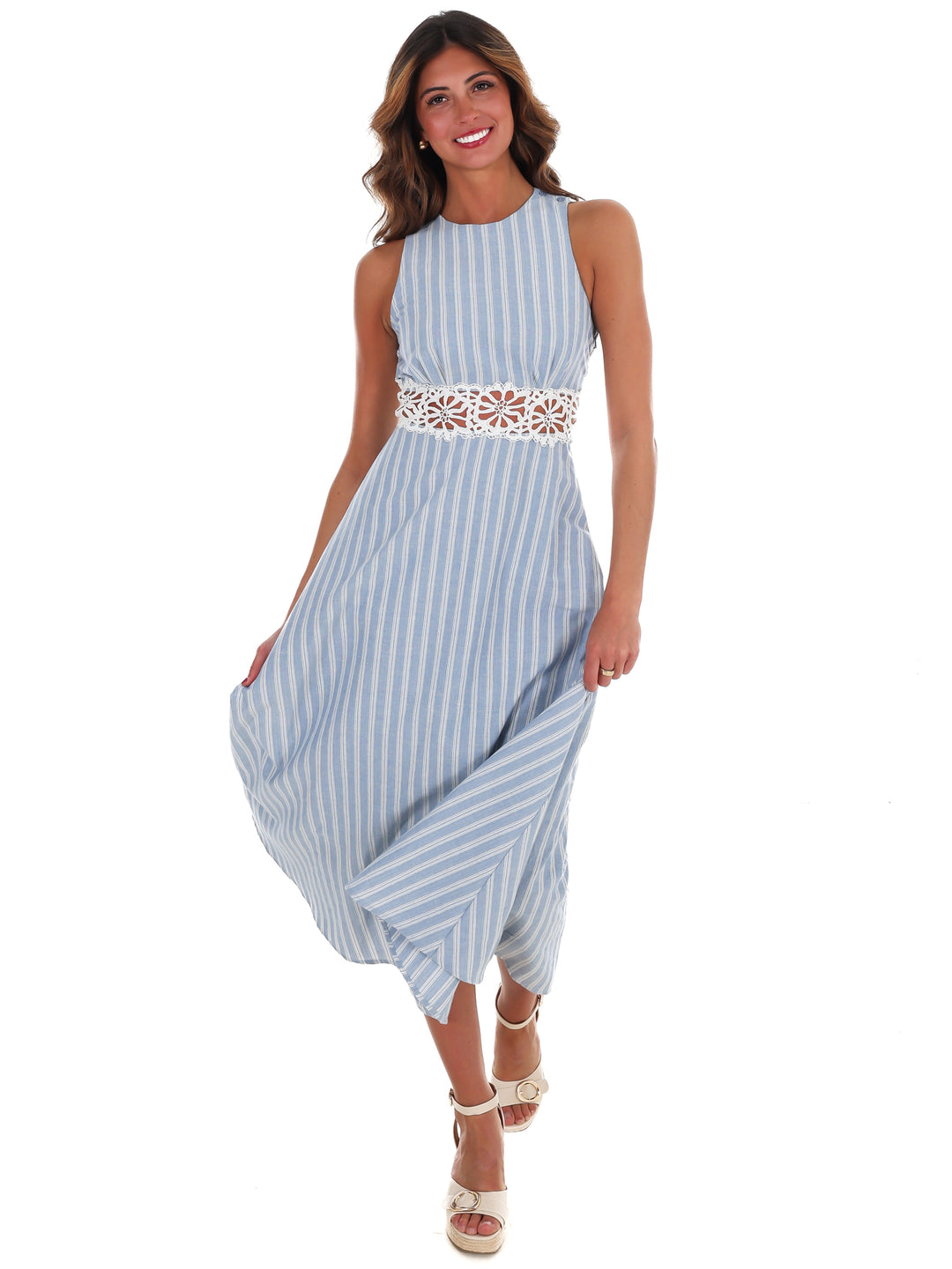 Soft Breeze Striped Lace Midi Dress