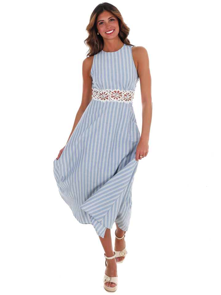 Soft Breeze Striped Lace Midi Dress